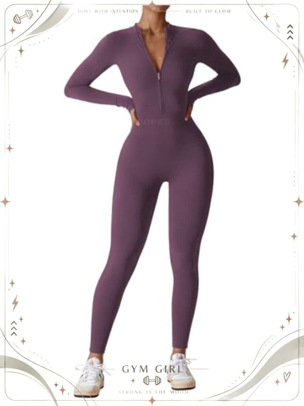 Women's Workout Jumpsuit Zip Up Long Sleeve Romper Bodycon One Piece